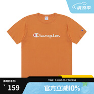 Champion夏季經典款印花草寫LOGO圓領休閑運動T恤無性別冠軍短袖男女情侶 橘色 M