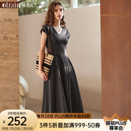 Olrain歐芮兒深灰色連衣裙女裝夏季新款時尚收腰顯瘦傘擺裙子 深灰色 S