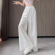 素優(yōu)米（SUYOUMI）白色鉤花鏤空蕾絲花朵褲女2025夏季褲子薄款休閑寬松直筒闊腿長褲 白色 S