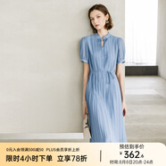 顏域新中式女裝連衣裙2024新款夏裝優(yōu)雅氣質(zhì)百褶裙短袖中長(zhǎng)款裙子 藍(lán)色 M/38