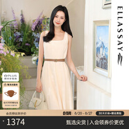 歌力思（ELLASSAY）【博主同款】25夏新款氣質(zhì)U領(lǐng)收腰高腰顯瘦腰帶無(wú)袖連衣裙女Y057 珍珠白 L