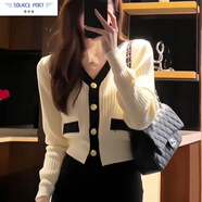 壹源港短款小香風(fēng)V領(lǐng)毛衣女春秋2025新款女裝長袖針織開衫女外套上衣服 1231_杏色 M