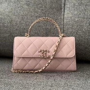 香奈兒（Chanel）Kelly復古琺瑯羊皮手柄包手提斜挎包禮盒節日送禮 送女友七夕送禮 NAGEO淡粉18*4.5*10cm 長(cháng)*寬*高