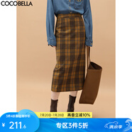 COCOBELLA[美拉德穿搭]復(fù)古格紋毛呢半身裙秋冬加厚直筒裙HS923 格子 M