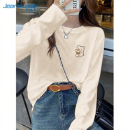 真維斯（Jeanswest）白色長(cháng)袖t恤女2025新款春秋季女士純棉打底衫早秋小熊內搭上衣