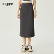 深呼吸DEEP BREATH女裝通勤百搭中長款高腰針織半身裙A200138 巖石灰 L (4碼)