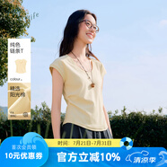 片斷T恤女2025夏季新款圓領(lǐng)小飛袖修身時(shí)尚基礎(chǔ)別致漂亮掐腰上衣 米黃 L