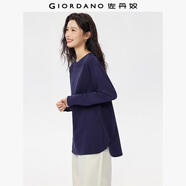 佐丹奴長(zhǎng)袖T恤女秋冬新款純棉圓領(lǐng)襯衫袖中長(zhǎng)款寬松上衣13325795 13鋼藍(lán) S