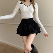 沐霓 蛋糕裙 短裙白色半身裙高級夏天女2025新款a字短款裙子黑 芭蕾風(fēng)半身裙【黑色防走光】 M