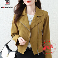 AEMAPE小西服短外套女春秋款2025年新款韓版面包格百搭氣質(zhì)顯瘦上衣女 卡其 M