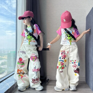 子蜜薇草女童夏季套裝2025新款潮中大童女孩時(shí)髦短袖直筒褲兩件套 主圖款 110