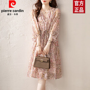 皮爾卡丹（pierre cardin）七分袖雪紡連衣裙女夏季新款高端a字裙歐洲站大碼女裝潮 粉色 M