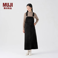 無印良品（MUJI）女式 木棉混 燈芯絨 背帶裙寬松直筒中長款連衣裙 美拉德BE12CC3A 黑色 XL