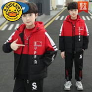 G.DUCKKIDS兒童套裝男童秋冬衛衣三件套加厚4-15歲帥氣中大童加絨套裝冬季 紅色三件套 170 建議身高154-163厘米