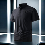 ROYAL PALM POLO SPORTS CLUB冰絲Polo衫男2025新款無(wú)痕短袖T恤高端輕奢男裝上衣男士襯衣領(lǐng) 條紋黑色 M 90-100斤