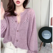 秀絲路針織衫洋氣30-40歲寬松韓版韓系感鏤空馬海毛針織開(kāi)衫女秋季 粉色版 均碼 80-140斤可穿