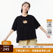 幻走（MOVEUP）2025夏季新款.FUN系列短袖圓領(lǐng)貓咪繡花短款T恤女 夜黑 S