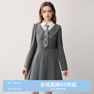 樂(lè)町JK學(xué)院風(fēng)百褶裙20襯衫假兩件長(zhǎng)袖裙格雷系西裝裙 灰色（現(xiàn)貨） S
