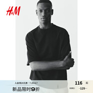 H&M男裝T恤2025年夏季新款大廓形T恤1294399 黑色 L 175/108