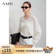 AMII2025春極簡(jiǎn)新款多巴胺落肩薄款套頭前短后長(zhǎng)中長(zhǎng)毛針織衫女 米白 S
