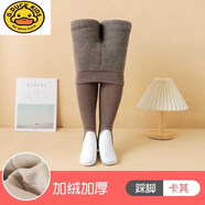 G.DUCKKIDS品牌女童褲子秋冬款加絨加厚兒童踩腳褲子寶寶連褲襪中大童保暖褲 卡其【踩腳-豎條加絨加厚】 M 碼（建議身高90-105cm）