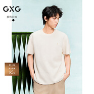 GXG男裝 雙色肌理面料寬松休閑圓領(lǐng)短袖T恤男士上衣G24D442161 米白 M