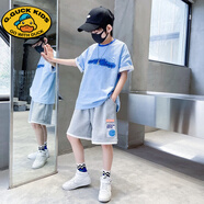 G.DUCKKIDS童裝男童夏裝短袖個(gè)性套裝2025新款中大童運(yùn)動(dòng)兒童夏季薄款兩件套 JLC突出字母套裝-藍(lán) 160cm