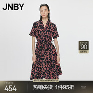 江南布衣（JNBY）春夏連衣裙音符線條印花高腰大裙擺設(shè)計(jì)感寬松中長(zhǎng)款女5N4G13370 853/雜桔 M