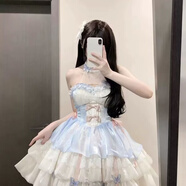 唐努烏（Tang Nu wu）洛麗塔連衣裙玻璃樂園OPLolita可愛公主連衣裙正禮物 喵爪藍色 M 【90-115斤】