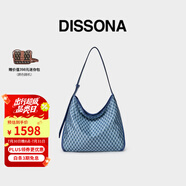 DISSONA迪桑娜女包幸運(yùn)錦囊hobo包老花包單肩手提包情侶通勤包中性腋下包 牛仔色-大號(hào)（肩帶可調(diào)節(jié)）