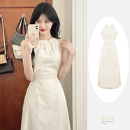 桂岐掛脖連衣裙女夏季2026年新款露腰設計感系帶收腰顯瘦度假風(fēng)長(cháng)裙 杏色 M （建議90-115斤）