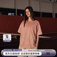 SuaMoment剪影貓咪織標短袖T恤男女夏季復古休閑寬松情侶潮牌體恤 粉色 S