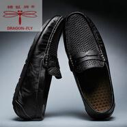 蜻蜓牌（DRAGON-FLY）2025夏季新款真皮商務(wù)男休閑皮鞋軟底透氣套腳英倫豆豆男 102-1黑色【鏤空款】 38