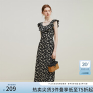 范思藍(lán)恩23FS12695韓系荷葉邊減齡連衣裙女夏季新款吊帶裙子 黑底碎花 M