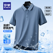 羅蒙（ROMON）冰爽涼感短袖t恤男翻領(lǐng)夏季新款速干半袖polo中青年商務(wù)百搭T恤男 雅蘭 L （建議120-135斤）