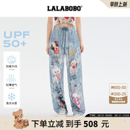 LALABOBO[防曬防紫外線]趣味闊腿褲女2025夏新款寬松百搭長褲LBEB-WXZC22 藍色 輕薄 M