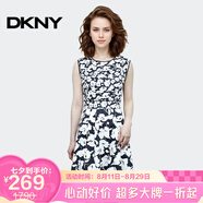 唐可娜兒（DKNY）【京東奧萊】圓領(lǐng)無(wú)袖印花連衣裙女夏季新款時(shí)尚顯瘦氣質(zhì)中長(cháng)裙W1 W1312Z08-010 XS