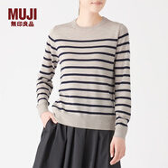 無印良品 MUJI 女式 羊毛桑蠶絲 圓領(lǐng)毛衣 W9AA812 燕麥色X橫條 XXL