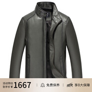 雪豹真皮皮衣男秋季海寧牛皮立領(lǐng)復(fù)古時尚休閑單皮男士夾克外套 灰色 180/100A(52)