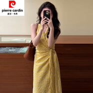 皮爾卡丹（pierre cardin）法式黃色格子無t袖背心連衣裙子女夏季2025新款小個(gè)子海邊度假長 黃色連衣裙2025初夏穿搭/連身裙/ S 40/45kg