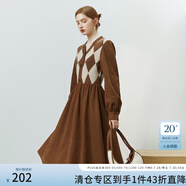 FANSILANEN范思藍(lán)恩22FS4178長(zhǎng)袖內(nèi)搭針織連衣裙女秋冬V領(lǐng)毛衣裙中長(zhǎng)款過膝 焦糖色 XS