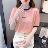 浮夏女士短袖高檔女時(shí)尚一點(diǎn)新款夏季冰絲薄款t恤短款上衣白色小衫 桔紅色【氣質(zhì)上衣/溫柔系/歐美/ XL 【115-130斤】