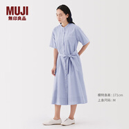 無印良品（MUJI）女式 涼感 短袖襯衫連衣裙女裝裙子純棉25年夏季長裙涼感物語 薩克森藍(lán)條紋 M (160/84A)