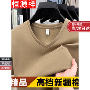 恒源祥2025新款V領(lǐng)短袖T恤男寬松休閑純色雞心領(lǐng)體恤衫上衣潮 姜黃 M 165建議98-118斤