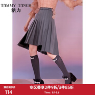 糖力【商場同款】春季新款高腰開叉不規(guī)則下擺百褶裙半身裙女 灰色 M