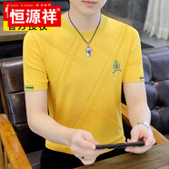 恒源祥輕奢2025新款針織短袖T恤男款夏季高端修身冰絲圓領(lǐng)休閑體恤潮 374黃色 XL 175 (建議120-135斤)