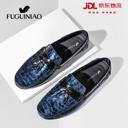 富貴鳥（FUGUINIAO）真皮豆豆鞋男士一腳蹬休閑皮鞋透氣英倫商務休閑鞋男百搭樂福鞋QC 深藍 38