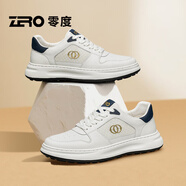 零度尚品男鞋板鞋男夏季新款透氣百搭真牛皮休閑鞋潮流輕便厚底小白鞋子男 白藍 【標準皮鞋碼】 41