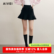 AIVEI欣賀艾薇2024冬季清新甜美A字顯瘦黑色荷葉邊短裙R754501A 黑色 S