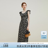 范思藍(lán)恩23FS12695韓系荷葉邊減齡連衣裙女夏季新款吊帶裙子 黑底碎花 L
